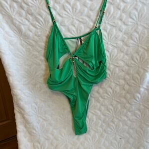 Pretty Little Things Bright Green Swimsuit with Bead Accents Sz 18